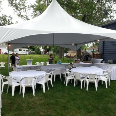 Round Tables w/Chairs under 20X20 High Peak Tent